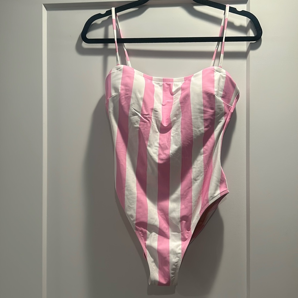 Jcrew pink/white striped bathing suit
